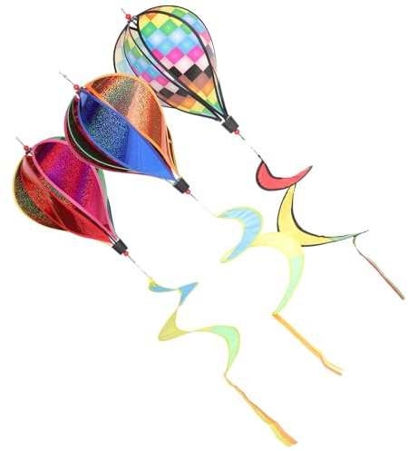 POPETPOP 3 pièces Lot de Moulins à Vent Montgolfière Colorés Suspendus Décoration Rotative Extérieure pour Jardin Terrasse et Patio Facile à Installer et Durable