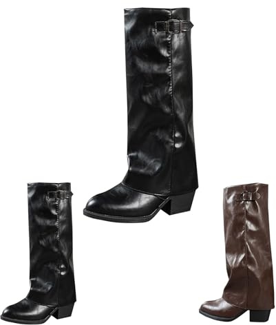 Stivali sopra il ginocchio da donna in pelle – Slouchy Boots temperamatite punta punta alta al ginocchio tacco alto stivali lunghi ginocchio stivali alti caldi invernali comodi, Nero , 43 EU
