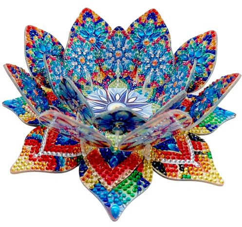 Lotus Diamond Painting Kerzenständer Kerzenhalter, 5D Diamant Painting Teelichthalter Tischdeko Kerzen Ständer, DIY Diamant Malerei Malen nach Zahlen Erwachsene Duftlichthalter Tisch Deko (D)