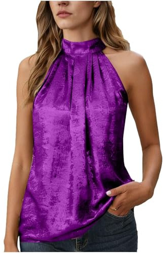 Chemisier de Soie pour Femme Satin Bureau Chemise Chic et ÉLégant | Manches Halter Été Brillant Moderno Cintré Doux Col Licou Blouses pour Les Fêtes Clubbing