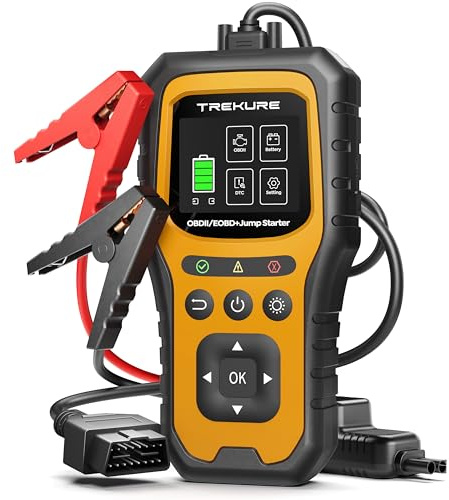 TREKURE 7000A Starthilfe Powerbank Auto mit Batterietester & OBD2 Diagnosegerät – 12V Auto Starthilfegerät für Benzin & Diesel bis 10.0L, LED Licht, Notfall-Tool für PKW