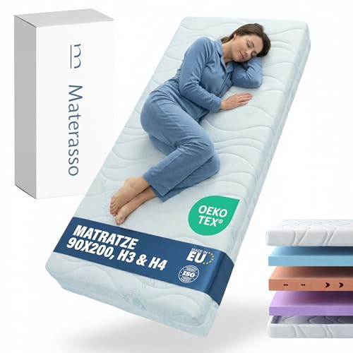 MATERASSO Matratze FlexRest 90x200 H3 & H4 | 7-Zonen Schaummatratze 18 cm | Wendematratze | Eliocell-Schaum | ANTIALERGIC-Bezug | waschbar 60°C | bis 130 kg | Lattenrost | Einzelmatratze | Made in EU