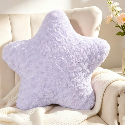 Guaginmy Sternkissen, Lila Sternform Kissen Kuschelkissen, Niedlich Zierkissen Aesthetic, Plüsch Star Throw Pillow für Wohnzimmer Sofa Kind Schlafzimmer Bett, Geschenk 35x35 cm
