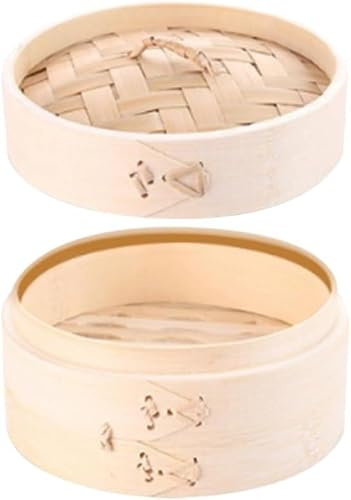 1-Tier Bamboo Steamer Baskets for Chinese: 5 Inch Reusable Steamer with Lid for Cooking - Steaming Basket for Dumpling Bao Bun Rice Seafoods Dim Sum (2PCS)
