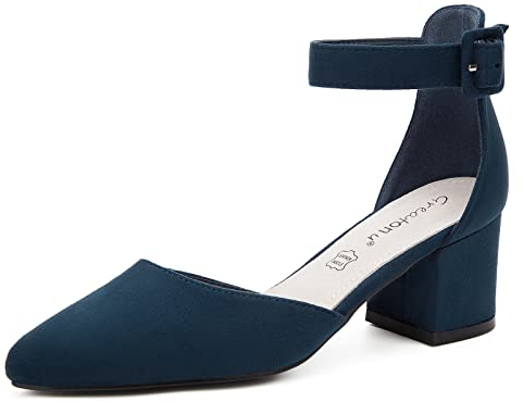 Greatonu, Sandali con Tacco Basso a Blocco, con Punta Chiusa, Scarpe décolleté per Abito da Sera, Blu EU 37