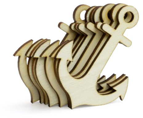 Summer-Ray 50pcs Laser Cut Wooden Veneer Anchor Scrapbooking Embellishment (Natural, 2 inches)