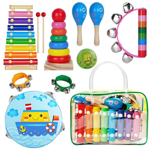 Childom Kids Musical Instruments for Toddlers,Baby Musical Toys for Toddlers,Preschool Educational Kids Gifts,Christmas Birthday Gifts for Boys Girls,Xylophone,Maracas,Wooden Instruments Toddler Toys