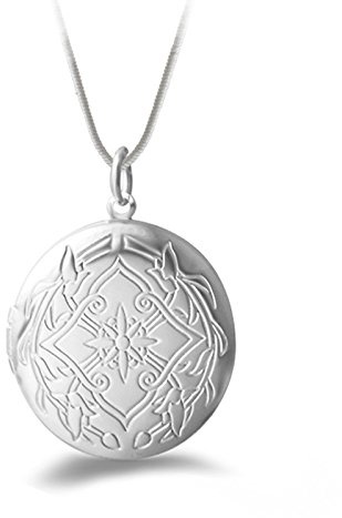 AMDXD Bilder Medaillon zum öffnen mit Kette Raute Blume Runde Damen Herren Hlaksette mit Anhänger Silber