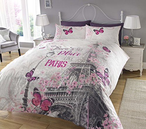Sleepdown Paris Romance Bettwäsche-Set mit Digitaldruck und Bettdeckenbezug für Schlafzimmer und Tagesbett (Einzelbett), Grau