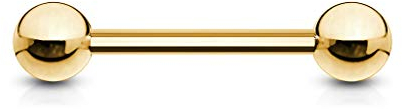viva-adorno Universal skivstång piercing stav tungpiercing bröstpiercing intimpiercing kontakt hantel rostfritt stål belagd Z310Z e rostfritt stål, colore: Guld/1,6 x 12 x 5 mm, cod. Z310