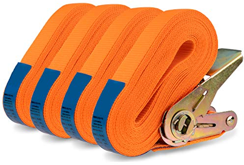 MOOcom! 4er Set Spanngurte Zurrgurte mit Ratsche einteilig - EN 12195-2 - 6 Meter lang bis zu 800kg – Spanngurt zur Ladungssicherung (Polyester, 6 Meter)