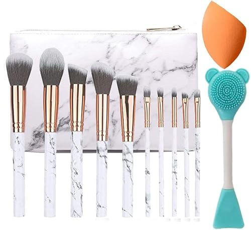 NEVSETPO Marble White Makeup Brushes, 12Pcs Make Up Brushes for Women Travel-Friendly Makeup Bag, Brushes & Sponges, Synthetic Eyeshadow Contour Make-up Gift for Teenage Girls Kids
