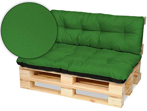 SuperKissen24. Palettenkissen Palettenauflagen Sitzkissen - 120x80 cm und Rückenlehne 120x38 cm - Outdoor und Indoor - grün