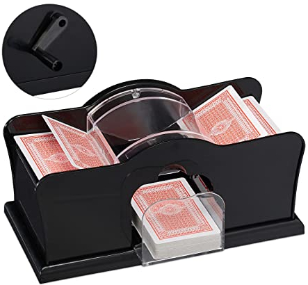 Relaxdays Kartenmischmaschine, 2 Decks, mit Kurbel, manuelles Mischgerät für Spielkarten mit der Größe 9 x 6.5 cm, Kunststoff, schwarz, 1 Stück