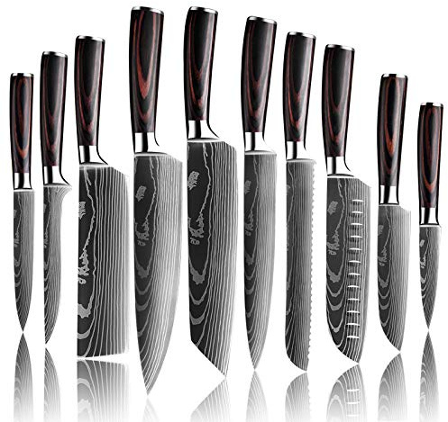 Küchenmesser, Scharfe Kochmesser aus Edelstahl in Mehreren Größen mit Bequemen Griff, Kochmesser Gegen Rost für die Küche/das Restaurant zu Hause (10pcs)