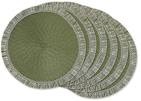DII Woven Placemat Collection Round, 14.75 Diameter, Sage Fringe 6 Piece