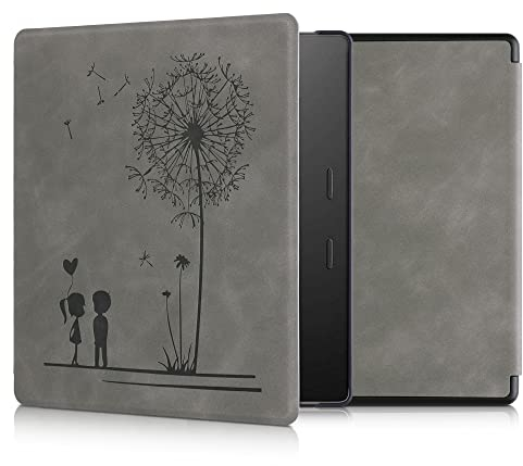 kwmobile Hülle kompatibel mit Amazon Kindle Oasis 10. Generation Hülle - Kunstleder Cover - Pusteblume Love Grau