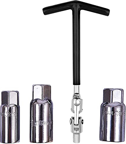 Mr Gadget's Solutions Spark Plug Wrench Set 16mm 18mm & 21mm Tool Wrench Non-Slip Grip T-Handle Flexible Spanner Socket 4PC T BAR Spark Plug Wrench Set Heavy Duty, Black , Red