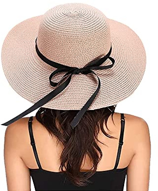 EightSpace Damen Strohhut, Klappbarer für Damen, Sonnenhut Strand Breite Krempe UV Schutz Floppy Faltbare Packable Große breite Krempe Cap Strandhut
