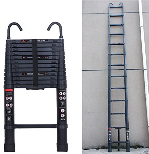 Teleskopleiter Klappleiter Ausziehleiter 5m, Dachbodenleiter mit 2 Haken, Aluminium, rutschfest Mehrzweckleiter Klappbar, EN131, 150kg Tragkraft