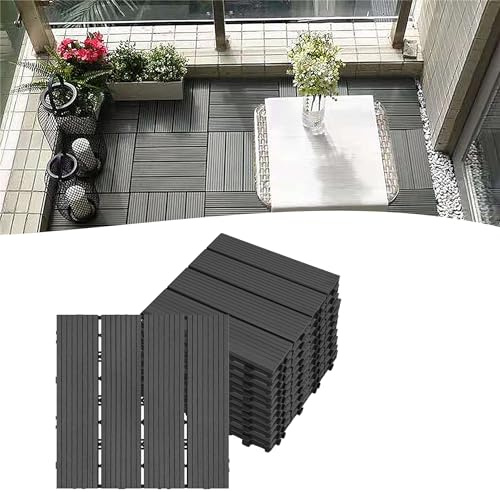 YARDIN 11 Stück WPC Terrassenfliesen, Holzoptik Klickfliesen, 30x30 cm Wetterfest Balkonfliesen, Balkon Bodenbelag Fliesen für Garten und Terrasse, Anthrazit, Gesamt 1m²
