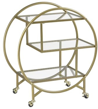 Beliani Carrito de Cocina de Metal Dorado Vidrio 50 x 34 cm Ruedas 3 estantes Glamour Sala de Estar Colton