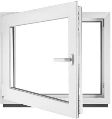 Fenster Kellerfenster Kunststofffenster Kunstoff weiß BxH 85 x 50 cm DIN Links - ALLE GRÖßEN - 2 fach Verglasung BxH 850 x 500 mm - Funktion Dreh-Kipp - BauPlaza