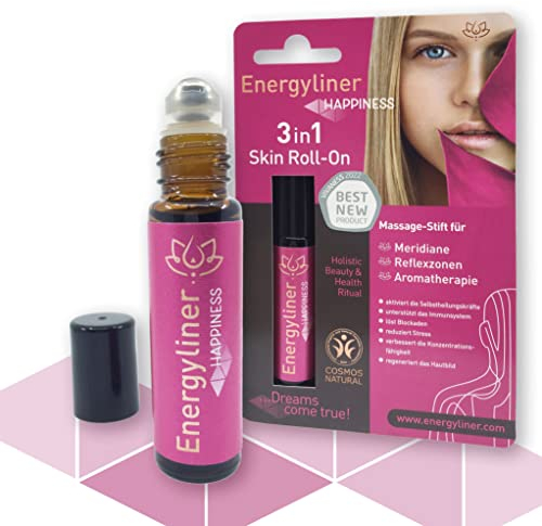 2 Energyliner HAPPINESS Soforthilfe bei Konzentrationsproblemen (VEGANE ZERTIFIZIERTE NATURKOSMETIK)Massageroller mit ausführlicher Anwenderbroschüre und hochwertigsten ayurvedischen Ölkombinationen,