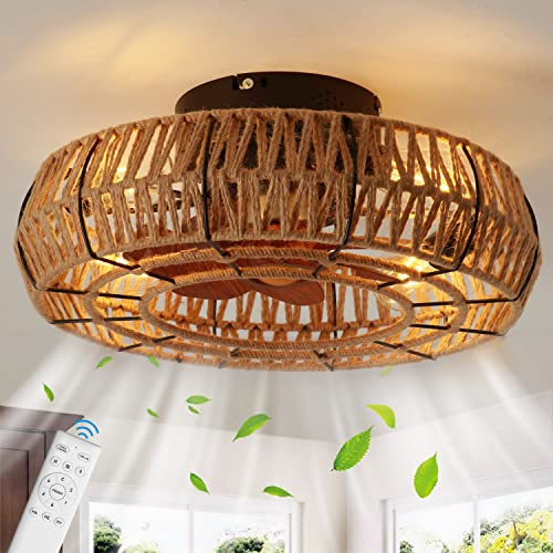 Deckenventilator mit Beleuchtung Retro E27 Ventilator Deckenleuchte mit Fernbedienung Wohnzimmer Lampe Deckenlampe mit Ventilator Leise Vintage Eisenkäfig Lüfter Schlafzimmer Büro Esszimmer Fan Licht
