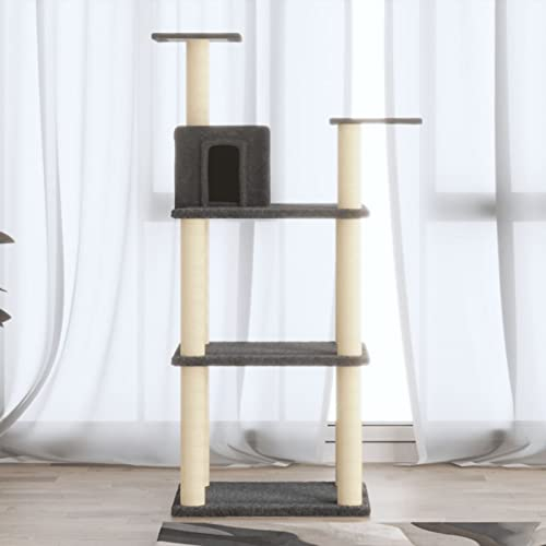 Kratzbaum mit Sisal-Kratzsäule, MOONAIRY Katzenkratzbaum, Kletterwand, Kratzbäume Für Katzen, Kratzstamm, Kratzbaum Deckenspanner,n Dunkelgrau 119 cm