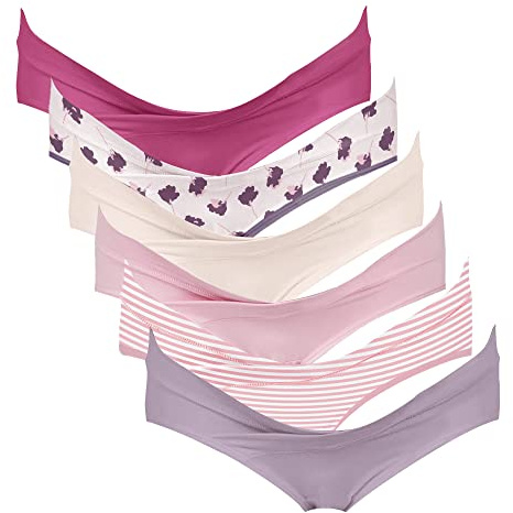 Intimate Portal Women's Maternity Underwear Cotton Pregnancy Panties Under the Bump Postpartum Bikini Briefs 6 Pack Blume S