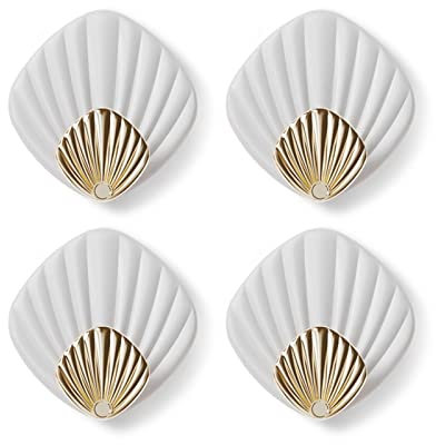 IMYOGI Kleiderhaken Wandgarderobe Kreative Muschelform Wandbehanghaken Stanzfreier, stark klebender Haken Badezimmer Küche Wandmontierter Nahtloser Klebehaken 4 Stück Hängegarderobe (Farbe: Gold)