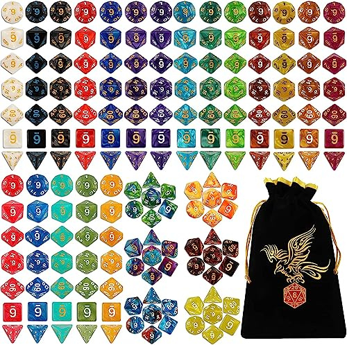 QMAY Polyhedral Dice, 25x7 (175pcs) DND Dice with Drawstring Storage Pouch