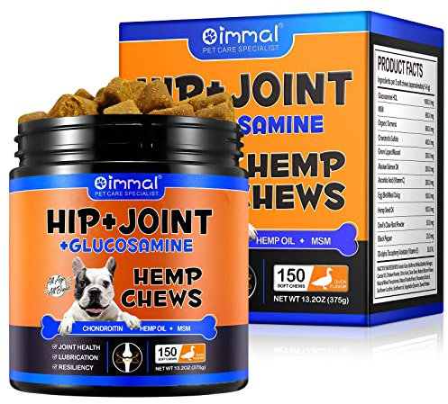 Dog Hip & Joint Supplement - Glucosamine for Dogs (150 Tablets 13.2 oz) - Joint Care Chews w/ Chondroitin Sulfate, MSM, Hemp Oil - Arthritis Pain Relief, Mobility Support for Small & Large Breed