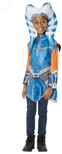 RUBIE'S Star Wars Officiel - Déguisement Classique Ahsoka enfant fille - Taille 9-10 Ans - Costume Tunique imrimée et Coiffe - Pour, Carnaval - Idée Cadeau de
