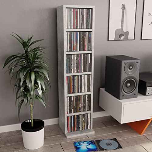 Toshilian Étagère Rangement CD/DVD, Armoire à CD Meuble de Rangement CD Armoire à CD Gris béton 21x20x88 cm Bois d'ingénierie