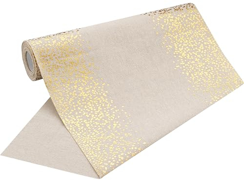 100%Mosel Runner da Tavola Effetto Lino Naturale, Puntini Oro, (28 cm x 5 m), Fascia da Tavola, elegante Decorazione da Tavola per Natale & Avvento