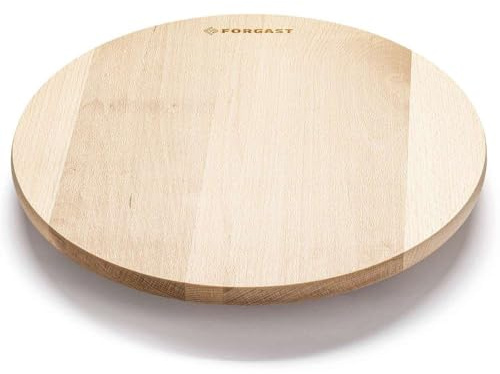 Forgast Tabla de cortar, tabla de servir, tabla de cocina, redonda, giratoria, gruesa, lisa, madera de haya natural, madera en bruto, diámetro Ø 35 cm, universal, no apta para lavavajillas
