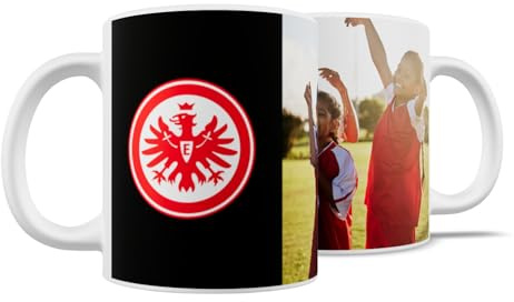 WandMagie Eintracht Frankfurt Fanartikel mit Foto personalisiert I Weiße Kaffeetasse SGE (0,3l) mit eigenem Bild und Logo I Geschenk für Fußballfans