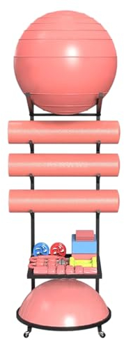 SAYOBO Yogamattenhalter Boden Stehend Yogamattenhalter mit Rädern, Fitnessstudio Yoga Ball/Schaumwalzenlagerstange - 6 Tier, Universal Display Regal Fitness Gear Organizer
