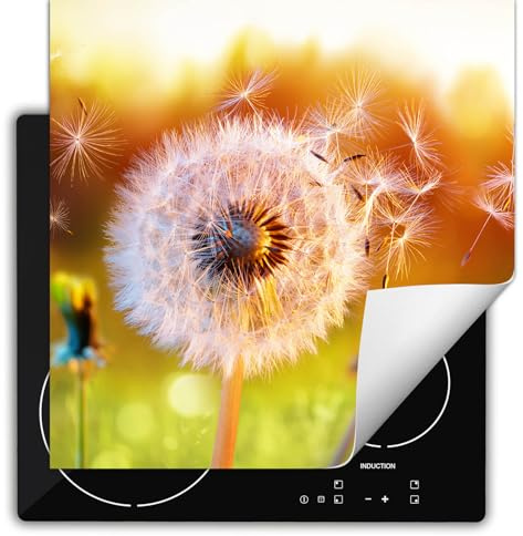 SMTDeco herdabdeckplatte Induktionsmatte herdabdeckung ceranfeld abdeckplatten für ceranfelder induktionskochfeld schutzmatte 60x52 cm Löwenzahn Blume Orange