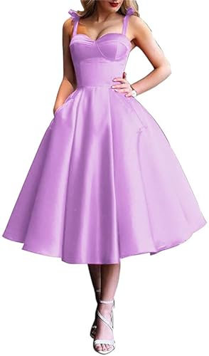 KURFACE Bretelles courtes Homecoming Robes A-line Corset Dos Robes de soirée avec poches pour juniors WSX494, lilas, 42