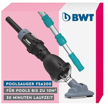 Aspiratore piscina BWT FSA200 senza fili | con asta telescopica | aspirapolvere potente 30 min | pulisci fondo vasca fuori terra | scopa aspirante per acqua | capacità 0,42 l design moderno