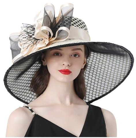 SRZYMJ Damen Hut Glockenhut breiter Krempe Filzhut Blumen Wintermütze Winterhut Damenmütze Elegant Schlapphut Vintage Frauen Hut Brauthochzeits Kirchen Teeparty Breite Krempe Sommer Sonne Kappe Gelb