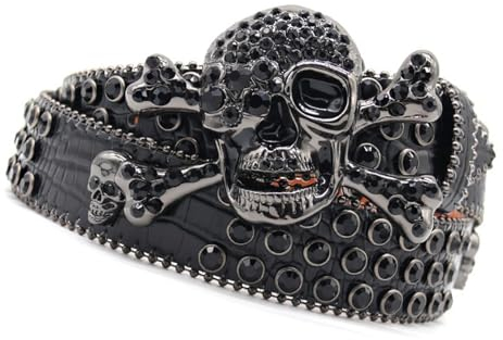 AKAFKKPYXSD Mode Nieten Ledergürtel Totenköpfe Dekoration Ösenschnalle Verstellbar Punk Rock Performer Freizeitstil Nietengürtel(100cm/waist:33, Black)