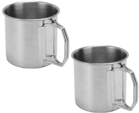 Edelstahl-Campingbecher mit Klappbarem Griff, Tragbarer Wasserbecher für Den Außenbereich, Reise-Kaffeetasse und Tasse, Multifunktionaler Metallbecher für Reisen, Camping, Wandern,(350 ml)
