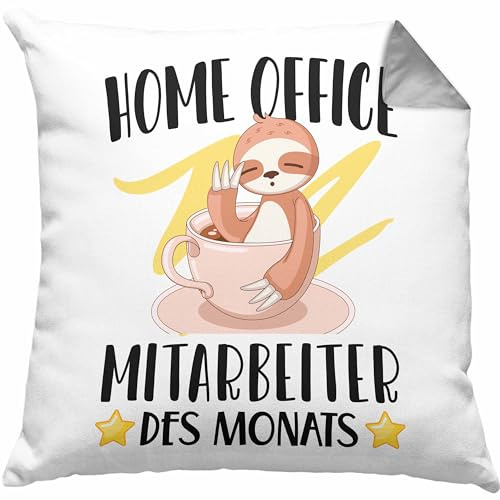 Trendation Home Office Geschenk Kissen mit Füllung 40x40 Homeoffice Zubehör Gadget Geschenke Männer Frauen Lustig Mitarbeiter des Monats (Grau)