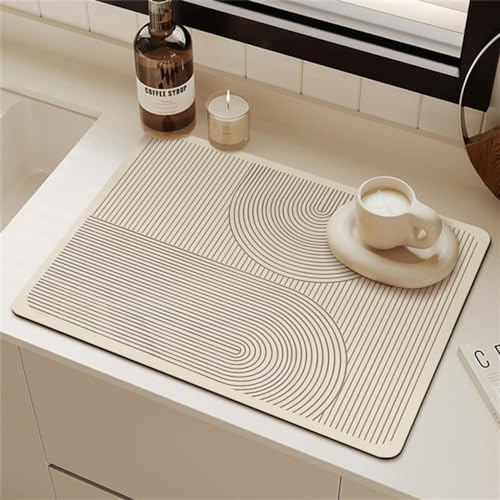 Morbuy Kaffeemaschine Abtropfmatte für Geschirr, Beige Drucken Silikon Küche Matte für Café Spüle, Schnelltrocknend Saugfähig Trockenmatte, rutschfest Untersetzer (Runden,40x60cm)