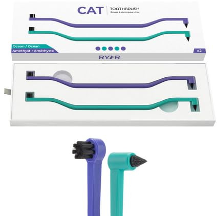 RYERCAT Juego de 2 cepillos de dientes de doble cara para gatos, cepillo de dientes de gatito con microcabeza para caber en la boca de gato/gatito, suministros de cuidado dental para gatos, cepillo de