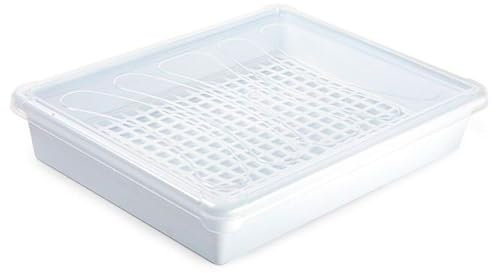 Acan Tradineur - Confezione da 3 vassoi frigoriferi con coperchio e griglia, in plastica, riutilizzabili, scongelare alimenti, prodotto in Spagna, 4 litri, 35 x 27,5 x 6,5 cm, colore: bianco